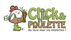 Logo Click & POULETTE Du local pour tes emplettes ! Épicerie libre service casiers automatiques produits saison locaux circuit-court bio producteurs prix justes démarche éco-responsable réduction déchets 7 jours / 7 de 6h à 23h Pommiers 69480 Beaujolais