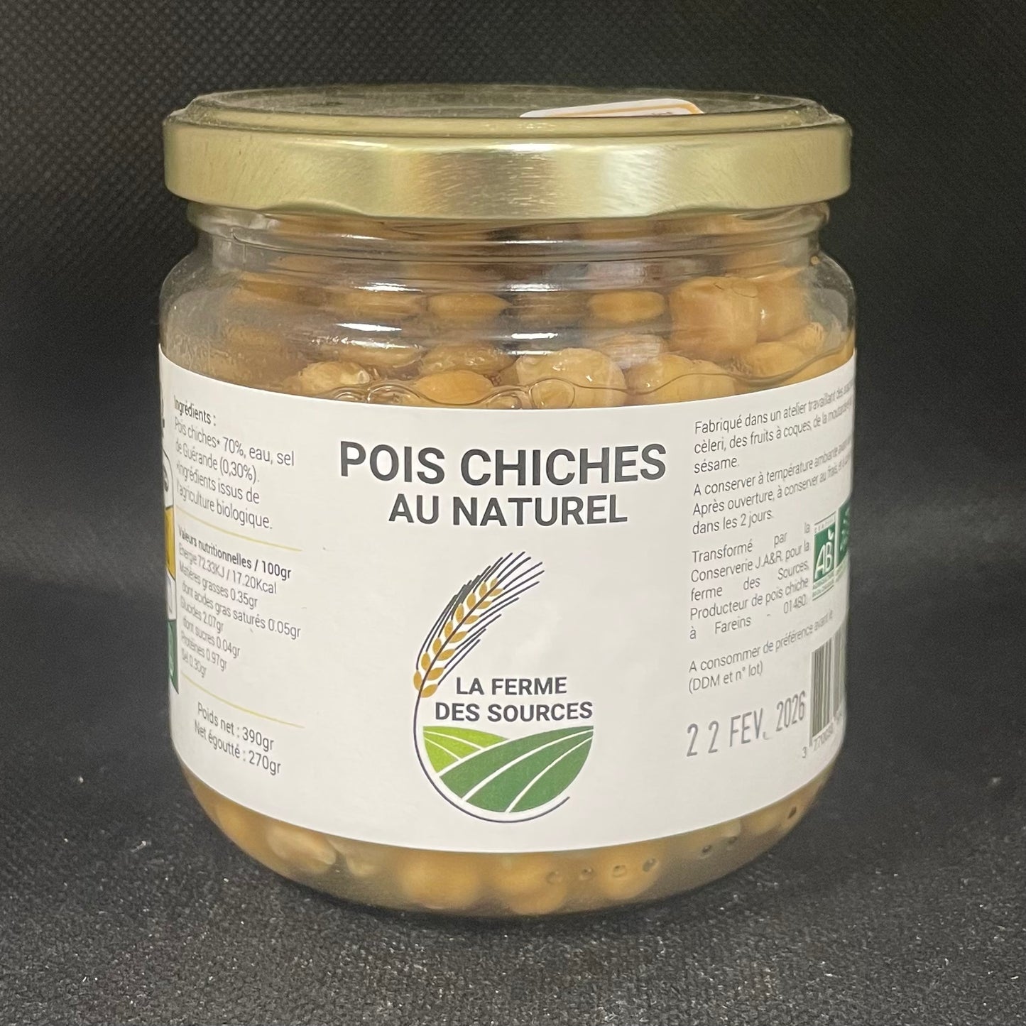 Conserves Légumes - Pois Chiches au Naturel - 390g - Bio