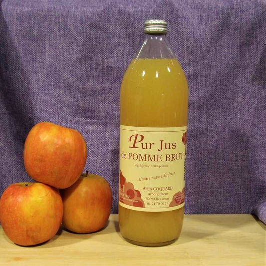 Bouteille 1 litre pur jus pomme brut Alain Coquard La Cerise Bleue Bessenay
