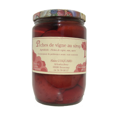 Bocal 420g pêches de vigne au sirop Alain Coquard La Cerise Bleue Bessenay